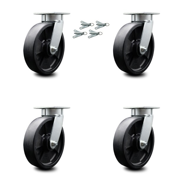 8 Inch Kingpinless Glass Filled Nylon Wheel Swivel Caster Set with Swivel Locks